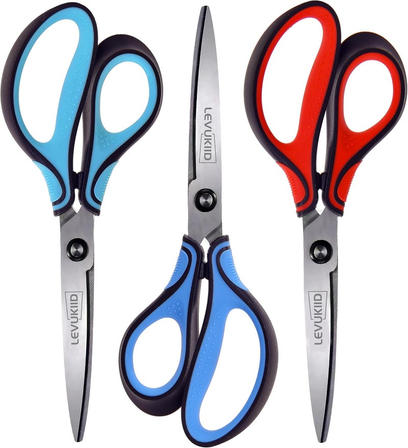 LEVUKIID 8.5 Inch Left Handed Scissors for Left Handed Supplies & Gifts, 3-Color Comfort Grip,Sharp Pointed Tip for Precise Control,Ideal for Adult, Office, Craft, Fabric, Kitchen, School. - Image 1